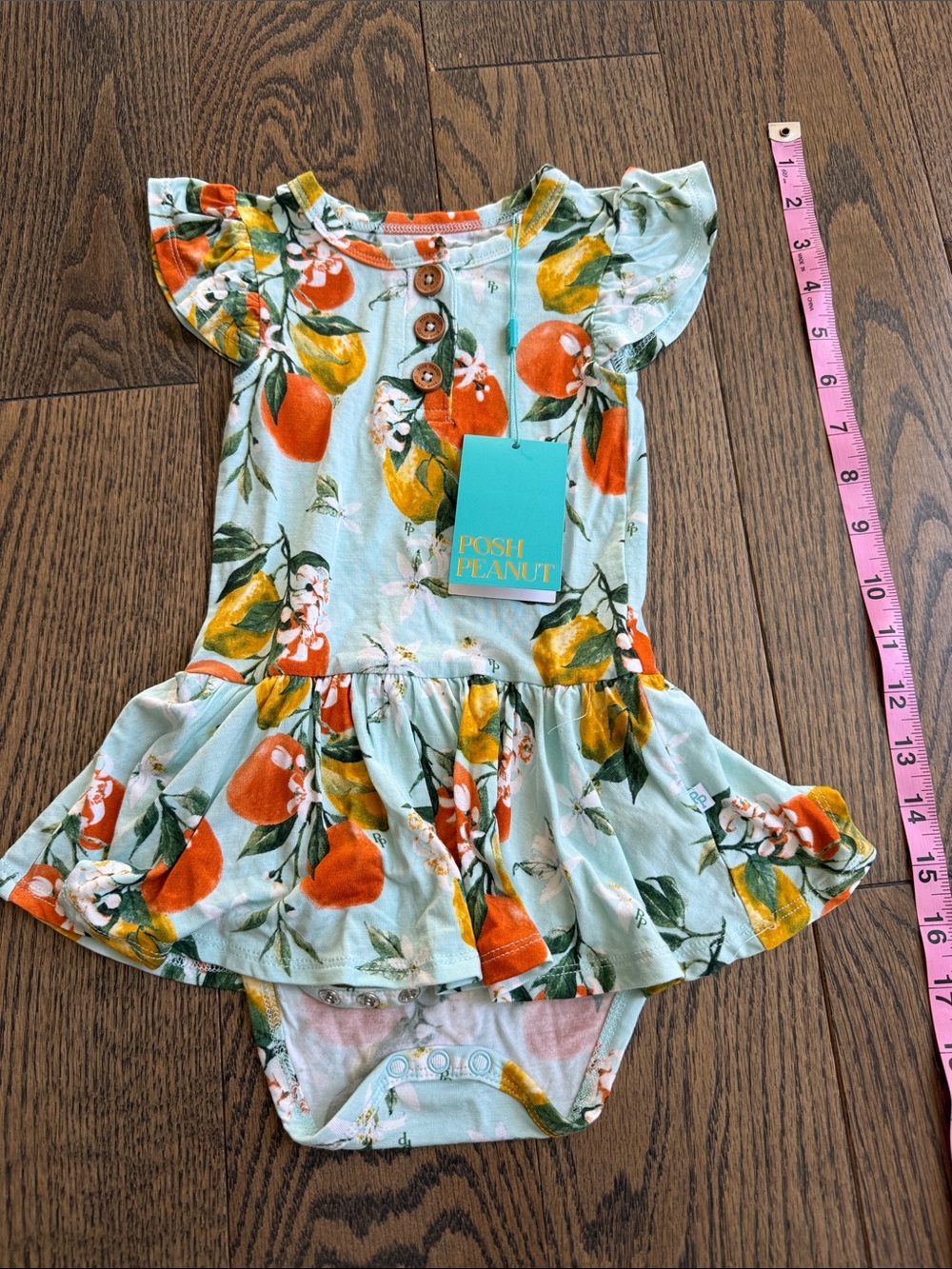 Posh Peanut Mint Dress body with Orange and Yellow Citrus Print 18-24 months